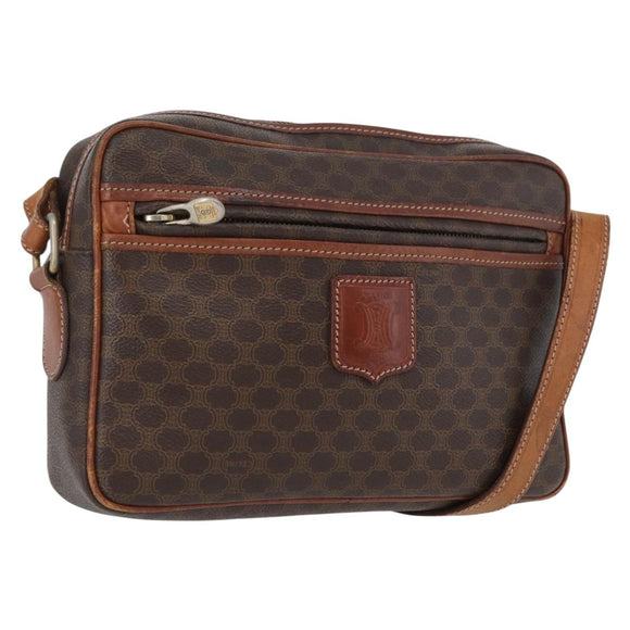 CELINE Macadam Canvas Shoulder Bag PVC Leather Brown Gold Auth 172226