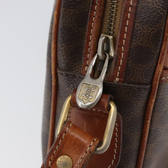 CELINE Macadam Canvas Shoulder Bag PVC Leather Brown Gold Auth 172226