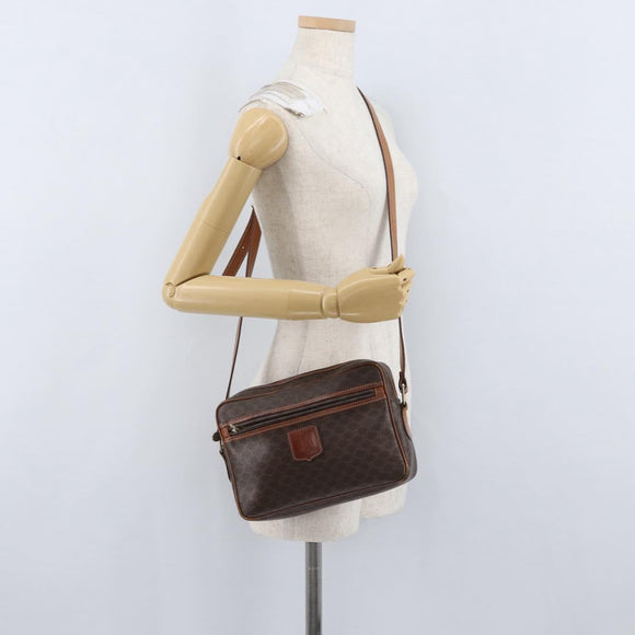 CELINE Macadam Canvas Shoulder Bag PVC Leather Brown Gold Auth 172226