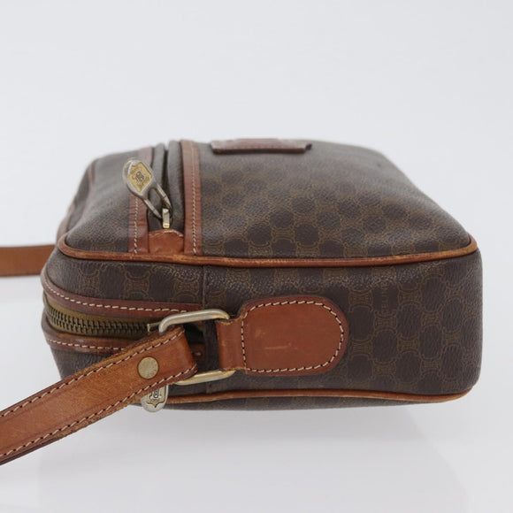 CELINE Macadam Canvas Shoulder Bag PVC Leather Brown Gold Auth 172226