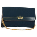 Christian Dior Chain Trotter Canvas Shoulder Bag Navy Gold Auth 172233V-1