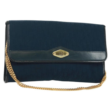 Christian Dior Chain Trotter Canvas Shoulder Bag Navy Gold Auth 172233V