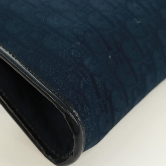 Christian Dior Chain Trotter Canvas Shoulder Bag Navy Gold Auth 172233V
