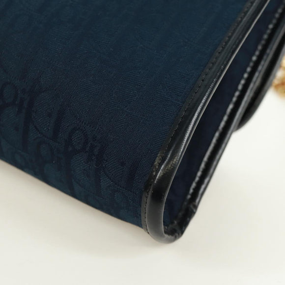 Christian Dior Chain Trotter Canvas Shoulder Bag Navy Gold Auth 172233V