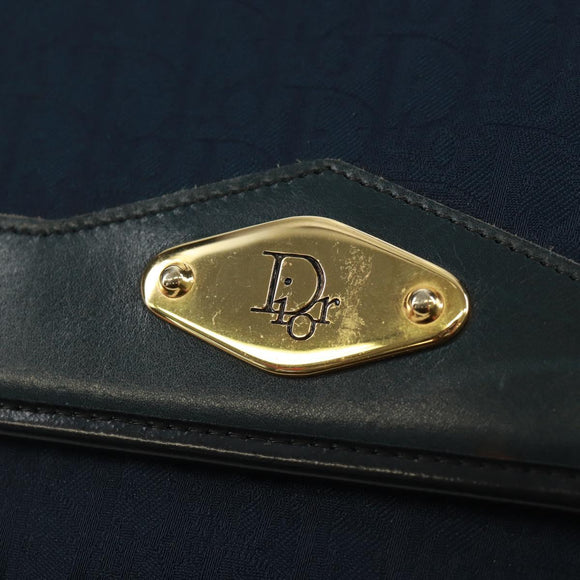 Christian Dior Chain Trotter Canvas Shoulder Bag Navy Gold Auth 172233V