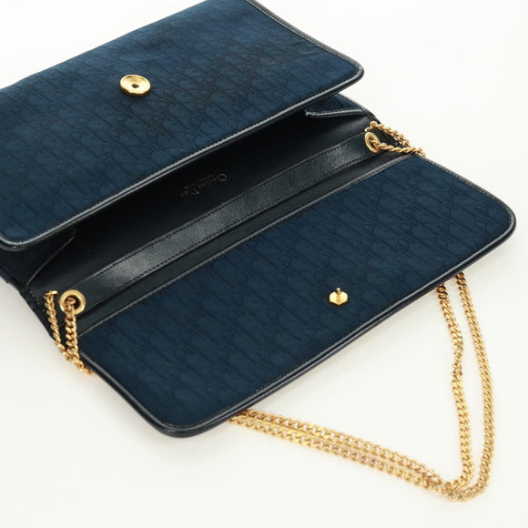 Christian Dior Chain Trotter Canvas Shoulder Bag Navy Gold Auth 172233V