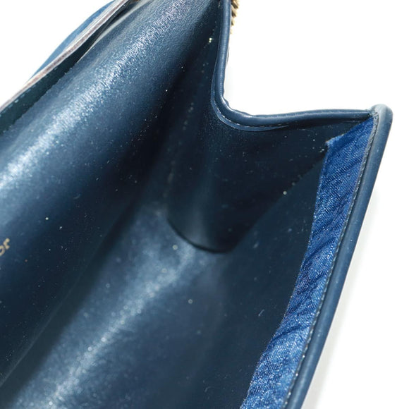 Christian Dior Chain Trotter Canvas Shoulder Bag Navy Gold Auth 172233V
