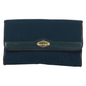 Christian Dior Chain Trotter Canvas Shoulder Bag Navy Gold Auth 172233V - 0