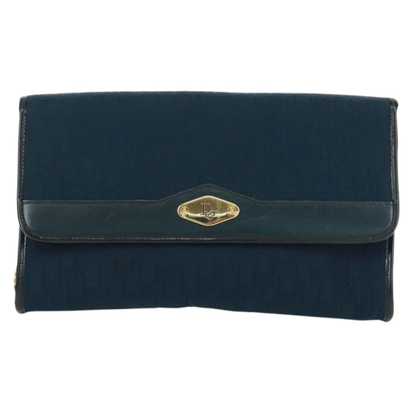Christian Dior Chain Trotter Canvas Shoulder Bag Navy Gold Auth 172233V