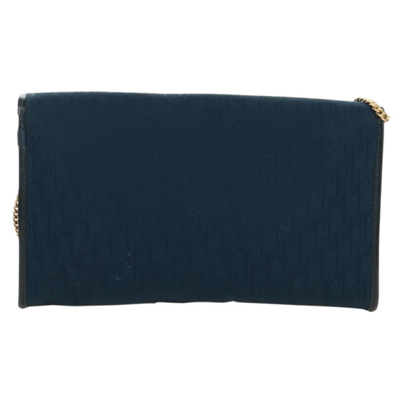 Christian Dior Chain Trotter Canvas Shoulder Bag Navy Gold Auth 172233V