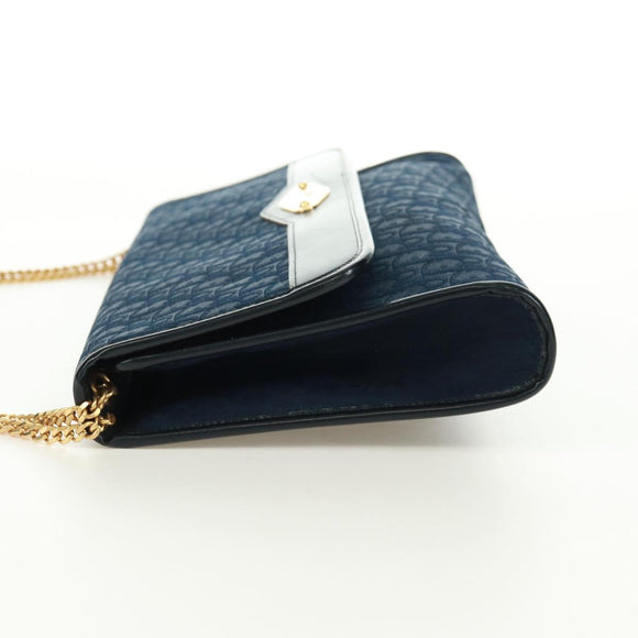 Christian Dior Chain Trotter Canvas Shoulder Bag Navy Gold Auth 172233V