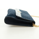 Christian Dior Chain Trotter Canvas Shoulder Bag Navy Gold Auth 172233V-5