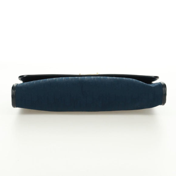 Christian Dior Chain Trotter Canvas Shoulder Bag Navy Gold Auth 172233V