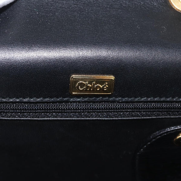 Chloe Chain Shoulder Bag Leather Black Gold Auth 172236