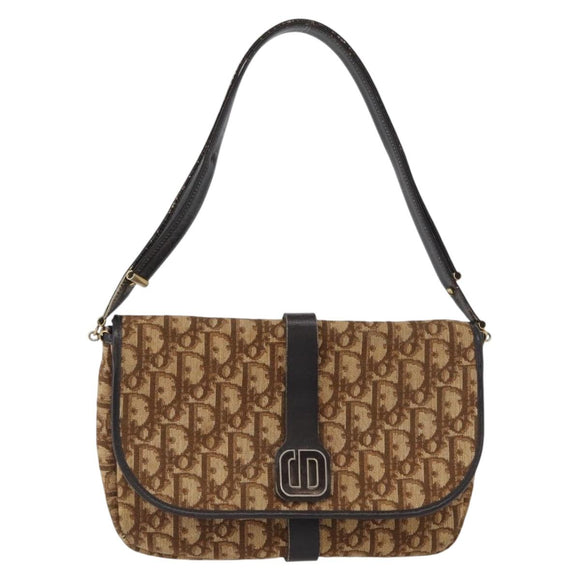 Christian Dior Trotter Canvas Schultertasche Braun Gold Auth 172238