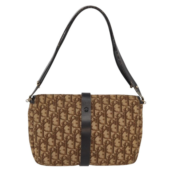 Christian Dior Trotter Canvas Schultertasche Braun Gold Auth 172238