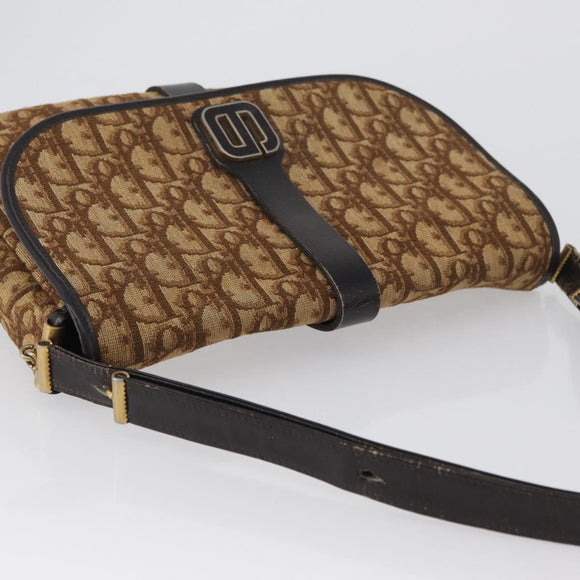 Christian Dior Trotter Canvas Schultertasche Braun Gold Auth 172238
