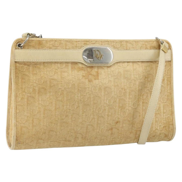 Christian Dior Trotter Canvas Schoudertas Beige Goud Auth 172239