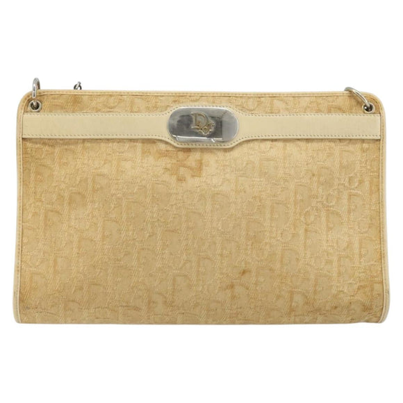 Christian Dior Trotter Canvas Schoudertas Beige Goud Auth 172239