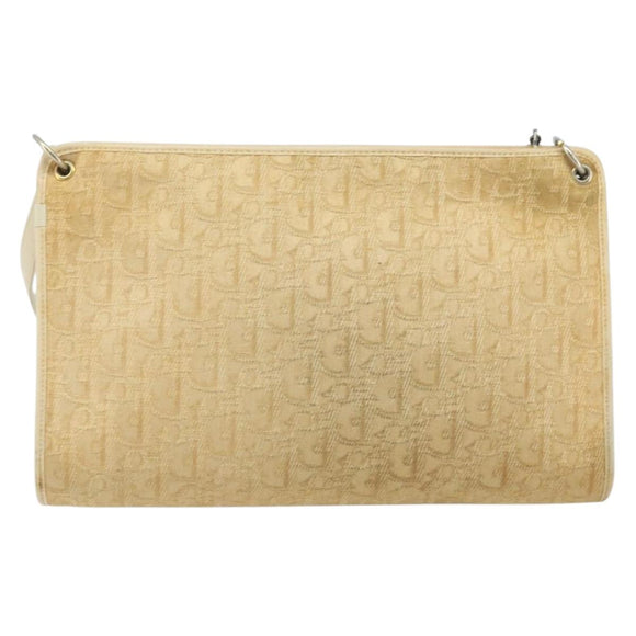 Christian Dior Trotter Canvas Schoudertas Beige Goud Auth 172239