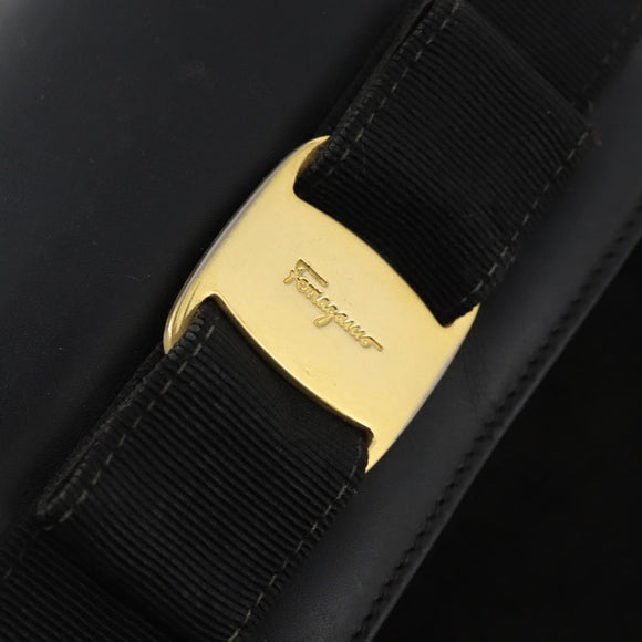 Salvatore Ferragamo Vara Ribbon Backpack Leather Black Gold Auth 172240