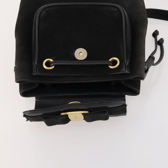 Salvatore Ferragamo Vara Ribbon Backpack Leather Black Gold Auth 172240