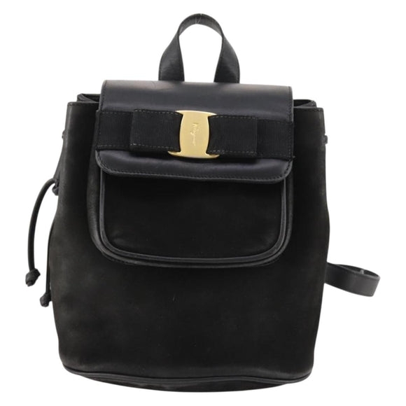 Salvatore Ferragamo Vara Ribbon Backpack Leather Black Gold Auth 172240