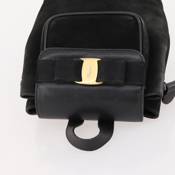 Salvatore Ferragamo Vara Ribbon Backpack Leather Black Gold Auth 172240