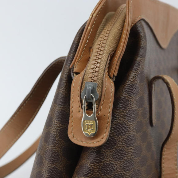 CELINE Macadam Canvas Hand Bag PVC Leather Brown Gold Auth 172241