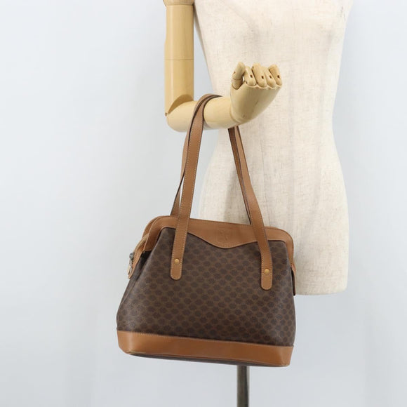 CELINE Macadam Canvas Hand Bag PVC Leather Brown Gold Auth 172241
