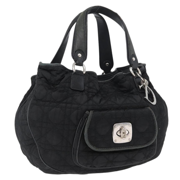 Christian Dior Hand Bag Nylon Black Silver Auth 172242