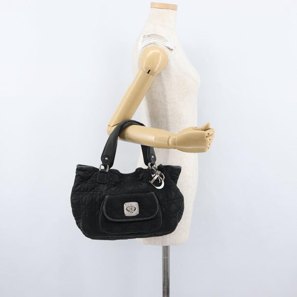 Christian Dior Hand Bag Nylon Black Silver Auth 172242