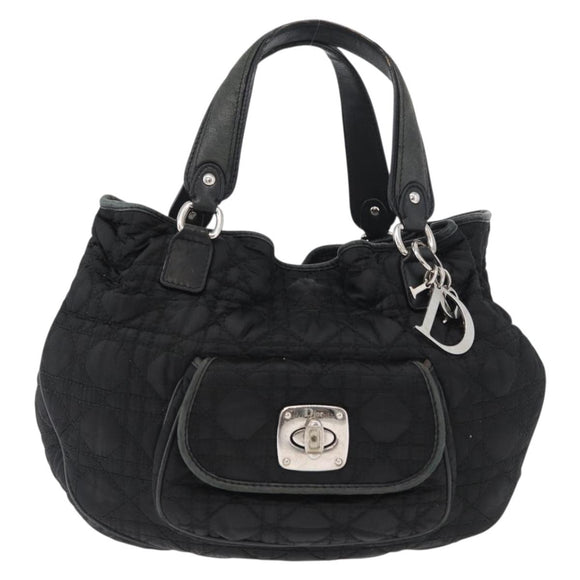 Christian Dior Hand Bag Nylon Black Silver Auth 172242