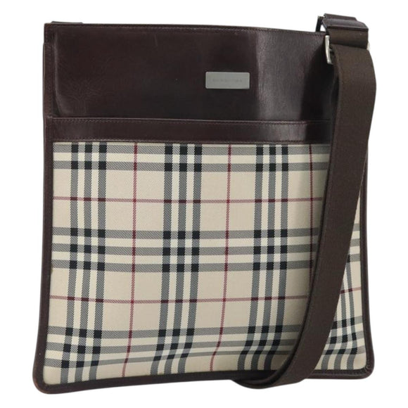 BURBERRY Nova Check Shoulder Bag Canvas Beige Silver Auth 172244