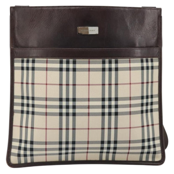 BURBERRY Nova Check Shoulder Bag Canvas Beige Silver Auth 172244