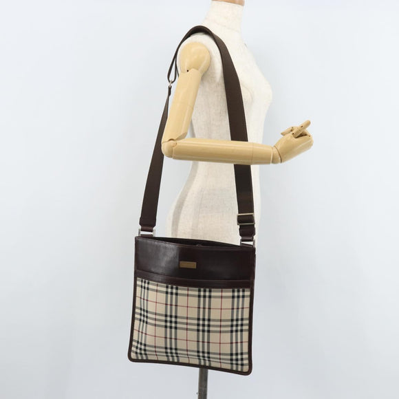 BURBERRY Nova Check Shoulder Bag Canvas Beige Silver Auth 172244