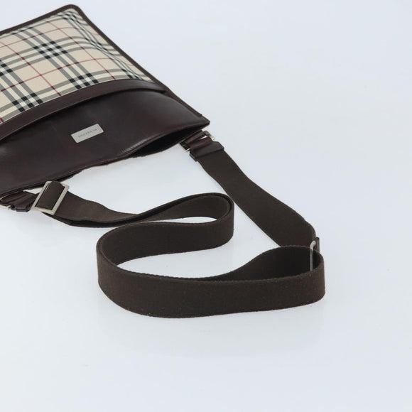 BURBERRY Nova Check Shoulder Bag Canvas Beige Silver Auth 172244