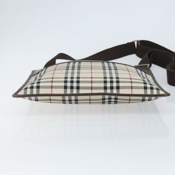 BURBERRY Nova Check Shoulder Bag Canvas Beige Silver Auth 172244