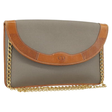 Christian Dior Chain Shoulder Bag Coated Canvas Gray Gold Auth 172247