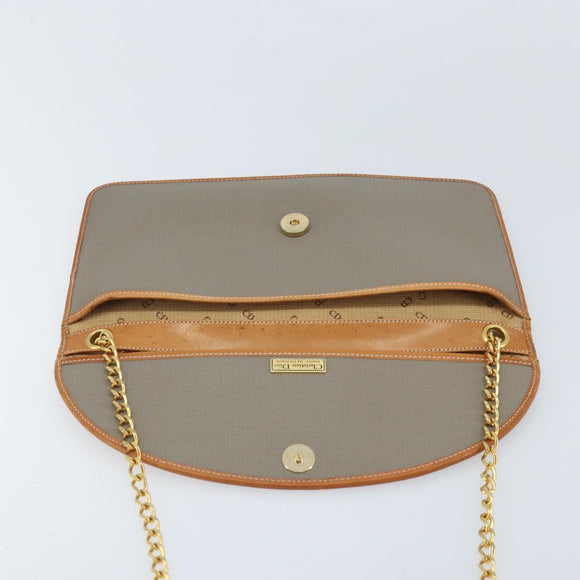 Christian Dior Chain Shoulder Bag Coated Canvas Gray Gold Auth 172247