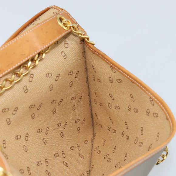 Christian Dior Chain Shoulder Bag Coated Canvas Gray Gold Auth 172247