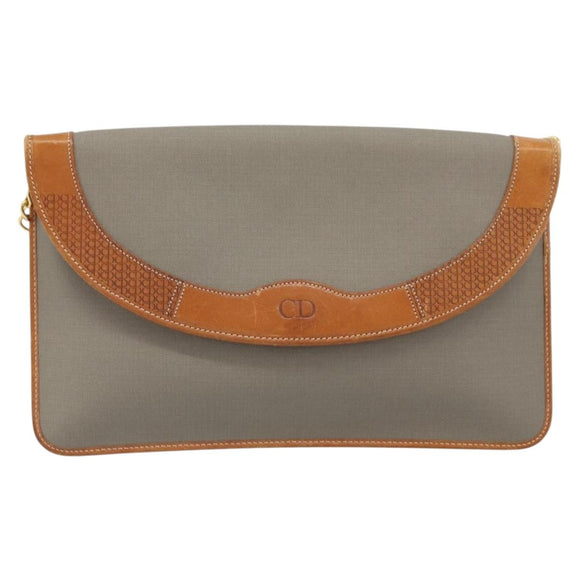 Christian Dior Chain Shoulder Bag Coated Canvas Gray Gold Auth 172247