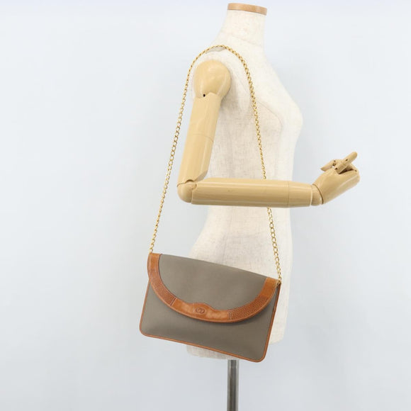 Christian Dior Chain Shoulder Bag Coated Canvas Gray Gold Auth 172247
