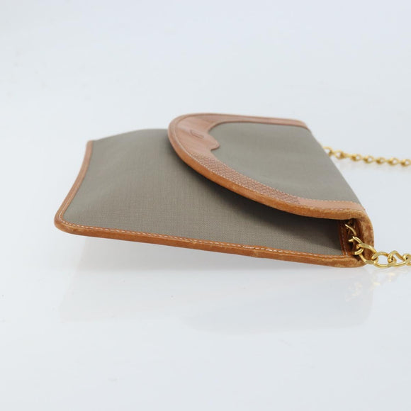 Christian Dior Chain Shoulder Bag Coated Canvas Gray Gold Auth 172247