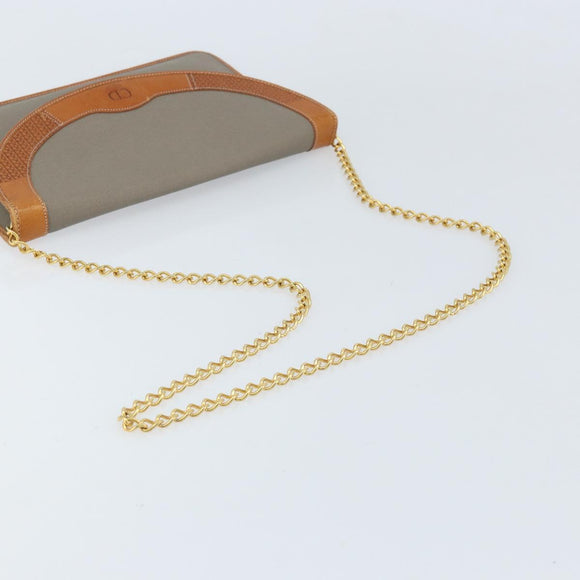 Christian Dior Chain Shoulder Bag Coated Canvas Gray Gold Auth 172247