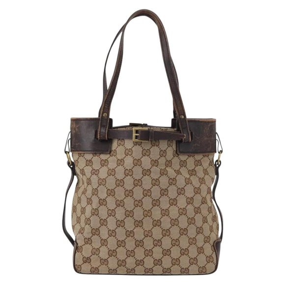 GUCCI GG Canvas Hand Bag Beige Gold 107757 Auth 172253