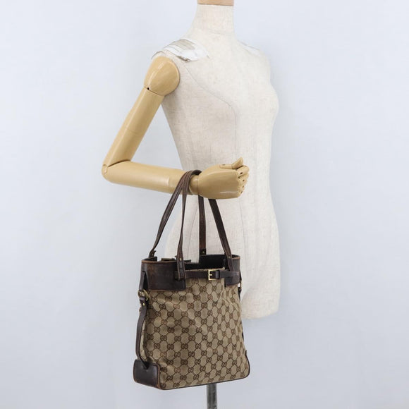 GUCCI GG Canvas Hand Bag Beige Gold 107757 Auth 172253