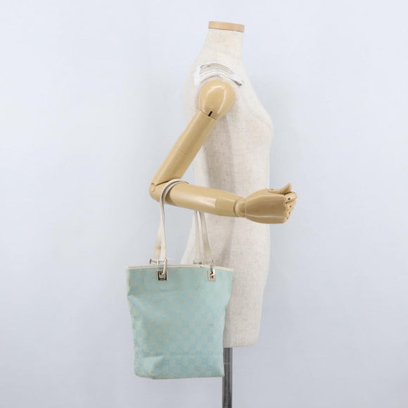 GUCCI GG Canvas Tote Bag Gold Light Blue 002 1099 Auth 172258