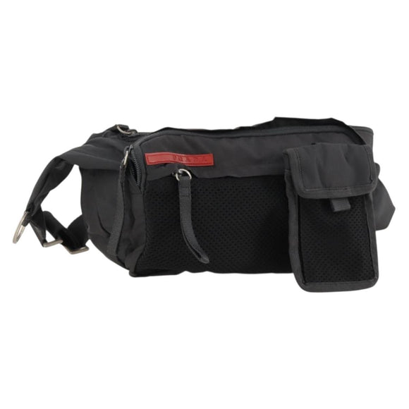 PRADA Sports Body Bag Nylon Schwarz Silber Auth 172262