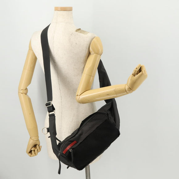 PRADA Sports Body Bag Nylon Schwarz Silber Auth 172262